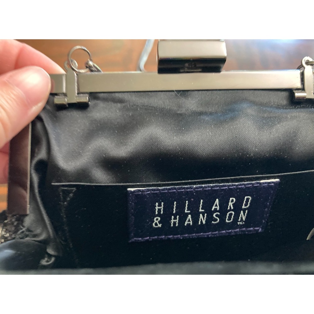 Hillard & Hanson Black Dressy Purse Evening Bag Lock Clasp Long Strap Velvet - Picture 5 of 7